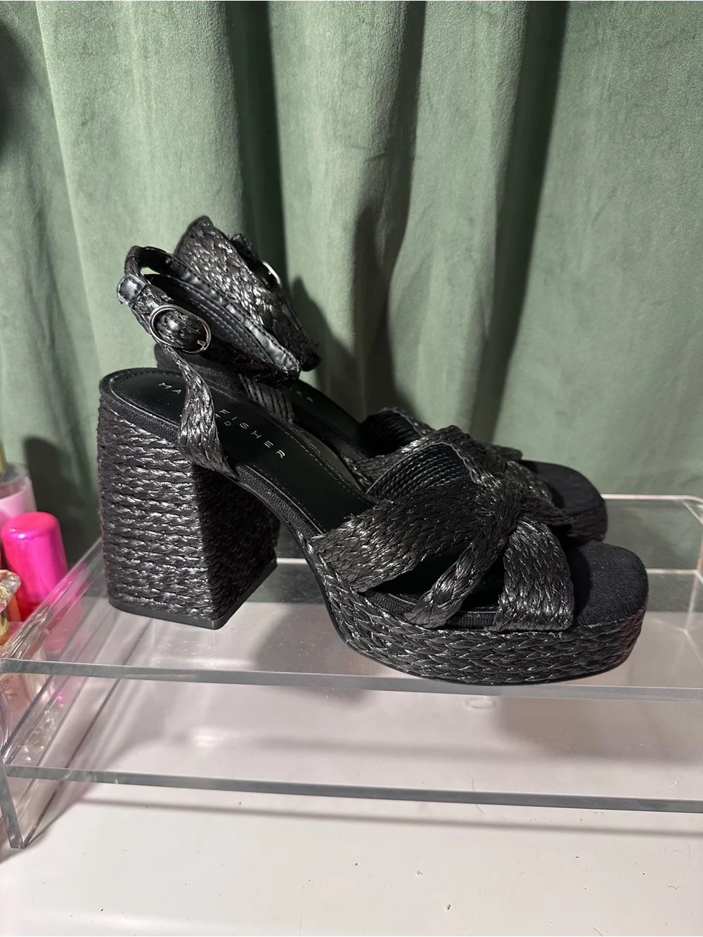 Marc Fisher Janie Raffia Ankle Strap Platform Sandals